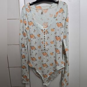 Free People Floral Print Bodysuit in Blue and Orange